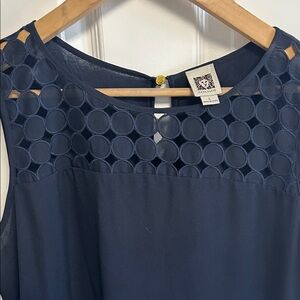 Anne Klein Navy Sleeveless Top with Circle Cutout Design - L